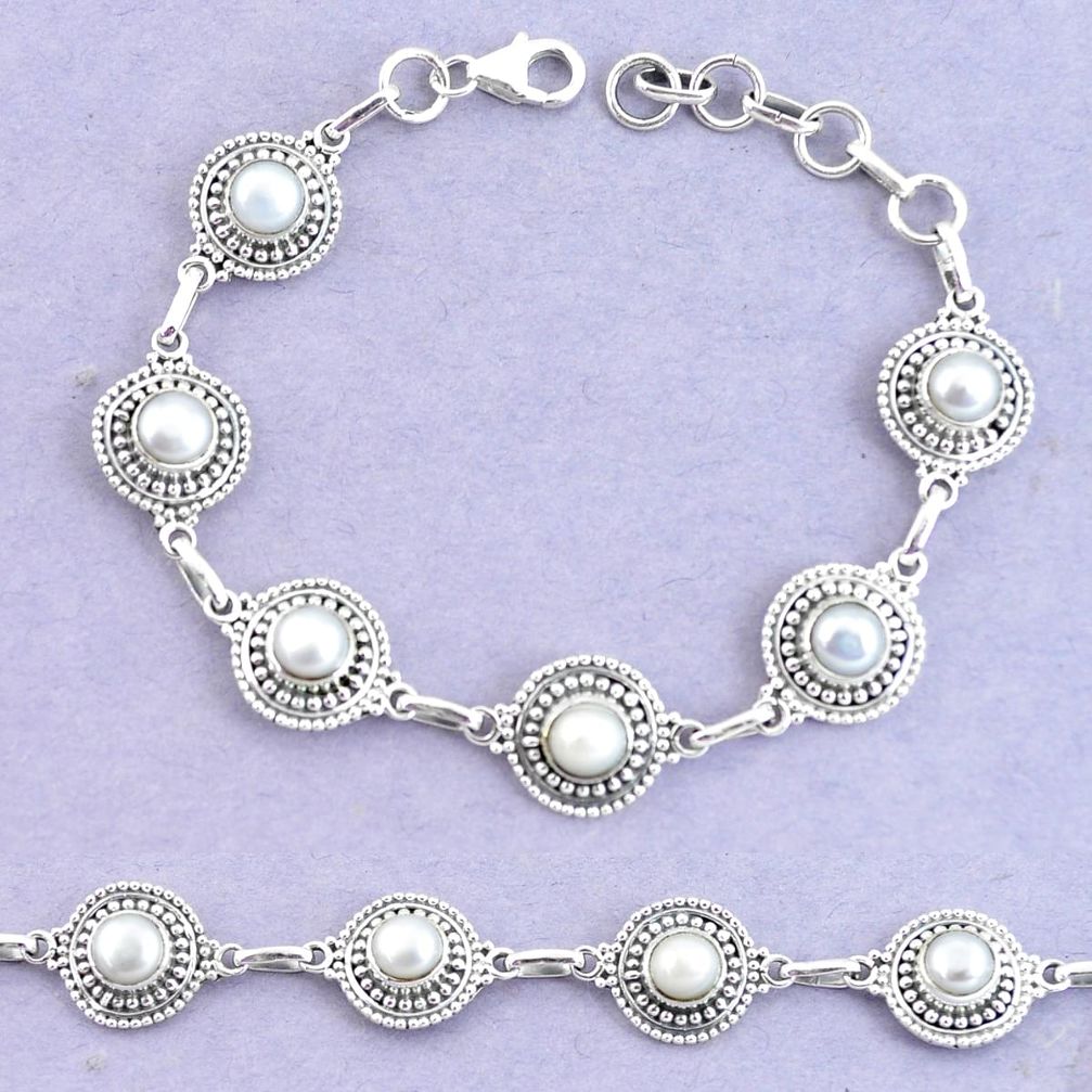 9.97cts natural white pearl 925 sterling silver tennis bracelet jewelry p65149