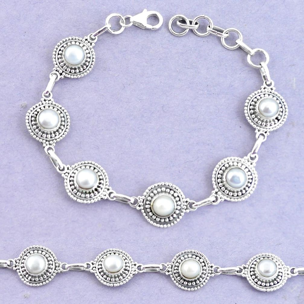 10.14cts natural white pearl 925 sterling silver tennis bracelet jewelry p65151