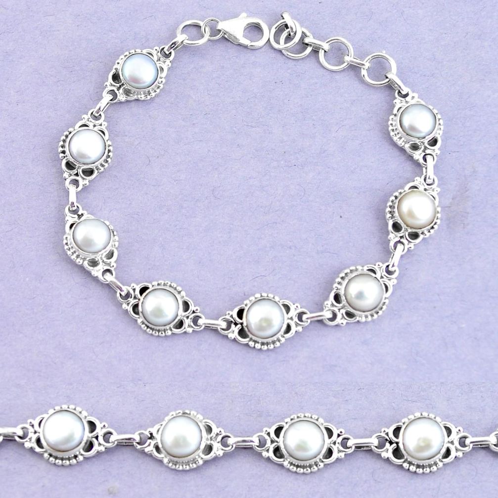 20.30cts natural white pearl 925 sterling silver tennis bracelet jewelry p65152