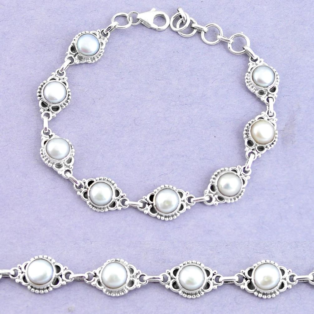 19.95cts natural white pearl 925 sterling silver tennis bracelet jewelry p65153
