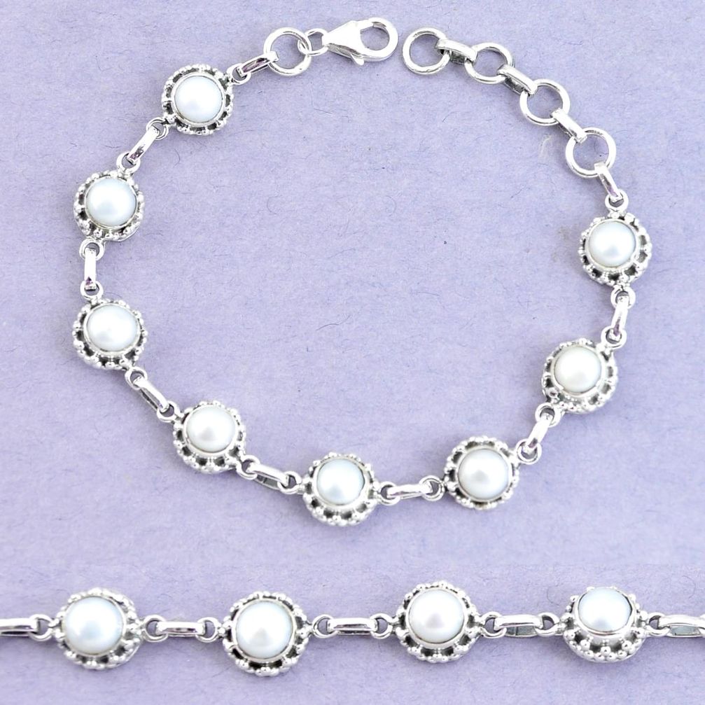 12.32cts natural white pearl 925 sterling silver tennis bracelet jewelry p65155