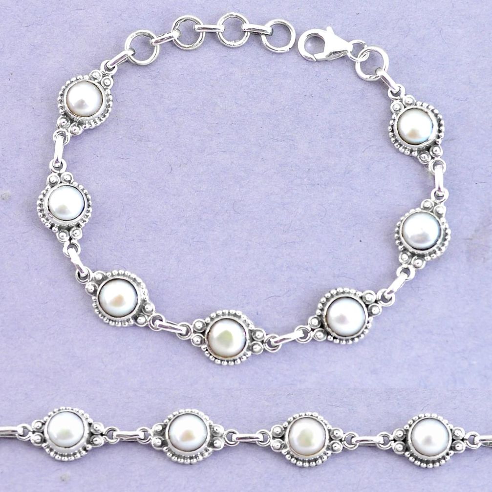 10.82cts natural white pearl 925 sterling silver tennis bracelet jewelry p65156