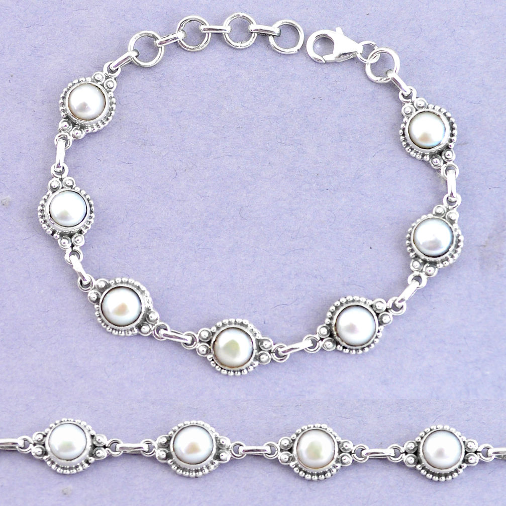 16.84cts natural white pearl 925 sterling silver tennis bracelet jewelry p65157
