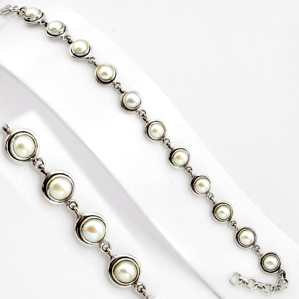 16.42cts natural white pearl 925 sterling silver tennis bracelet jewelry p89121