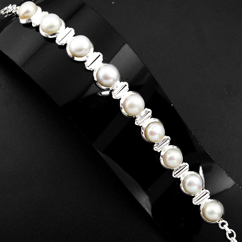 29.34cts natural white pearl 925 sterling silver tennis bracelet jewelry p89641