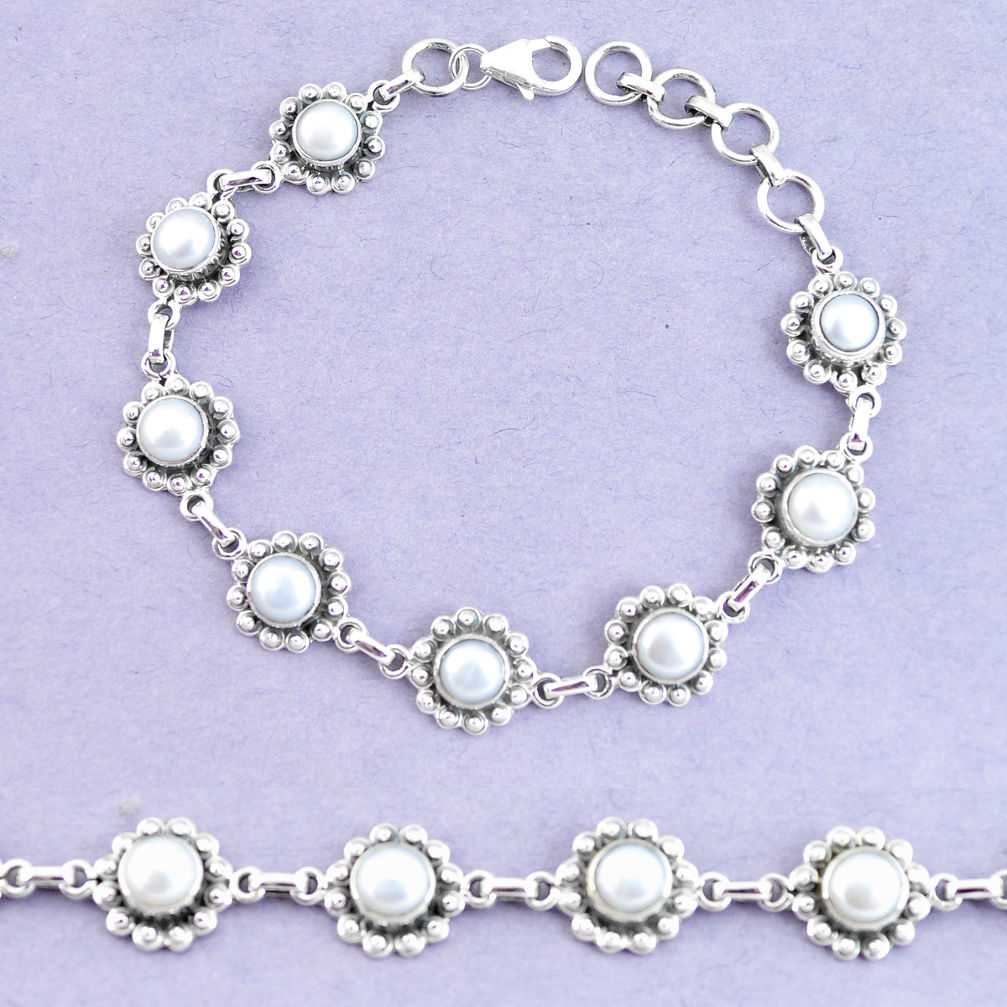 11.22cts natural white pearl 925 sterling silver tennis bracelet p65142