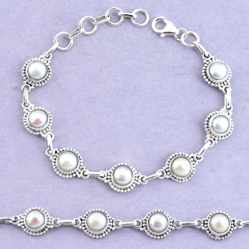 18.00cts natural white pearl 925 sterling silver tennis bracelet p65145