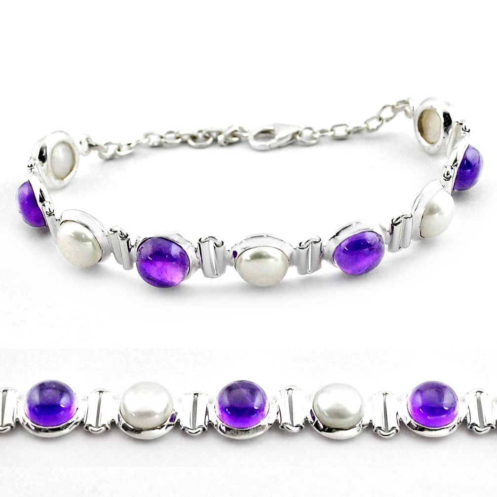 28.29cts natural white pearl amethyst 925 silver tennis bracelet p81459