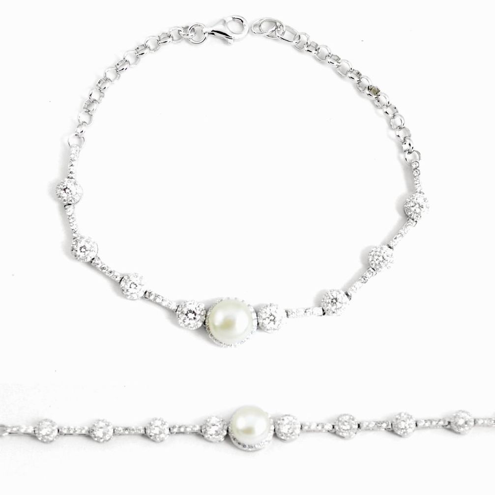 7.23cts natural white pearl topaz 925 sterling silver tennis bracelet c2499