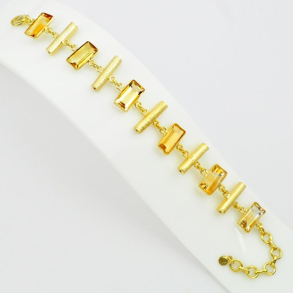 23.27cts natural yellow citrine 925 silver 14k gold tennis bracelet p75070