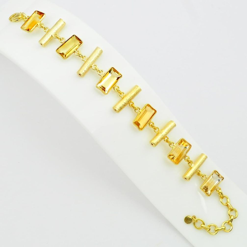 23.27cts natural yellow citrine 925 silver 14k gold tennis bracelet p75072