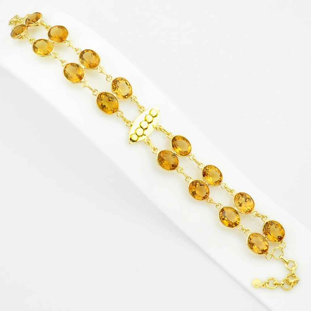 45.53cts natural yellow citrine 925 silver 14k gold tennis bracelet p75091
