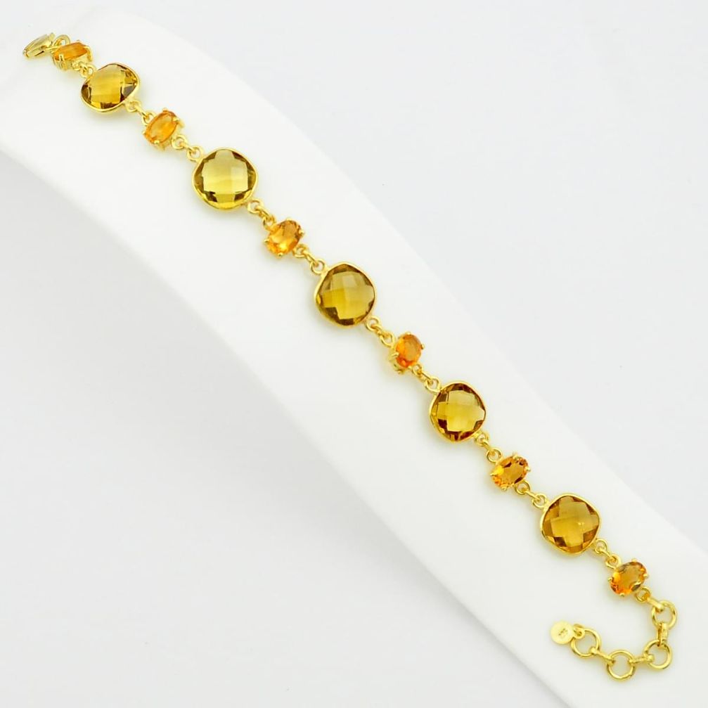 28.91cts natural yellow citrine 925 silver 14k gold tennis bracelet p75101