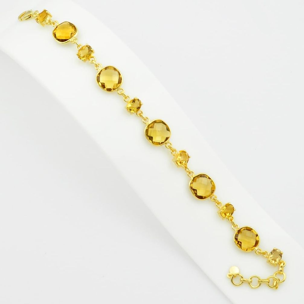 30.16cts natural yellow citrine 925 silver 14k gold tennis bracelet p75106
