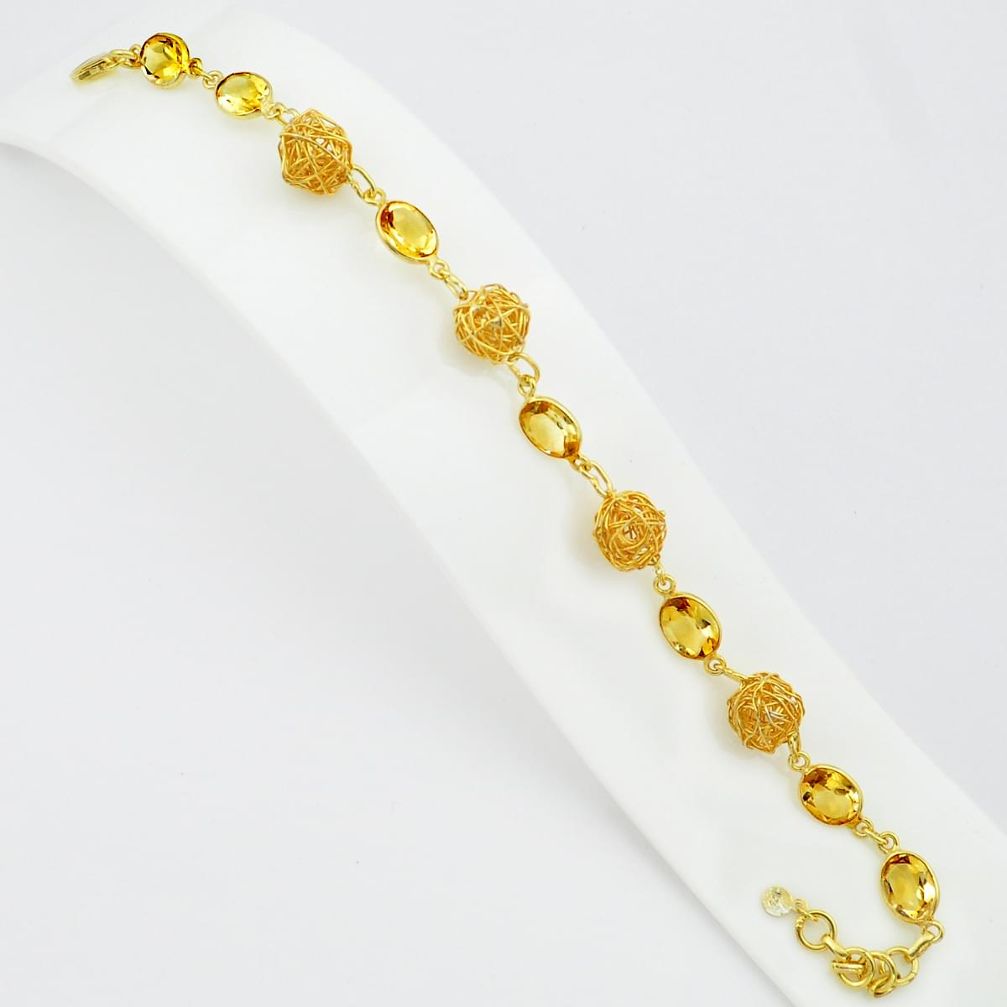 22.57cts natural yellow citrine 925 silver 14k gold tennis bracelet p75122