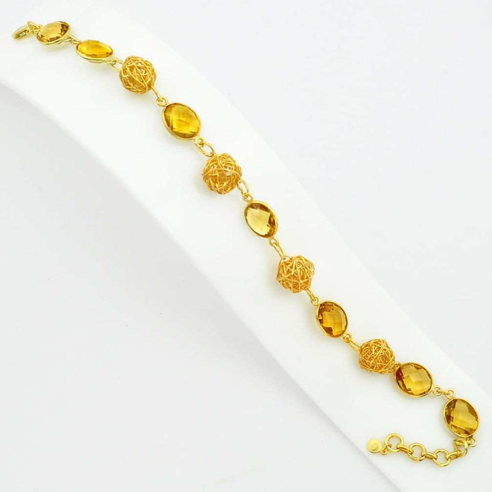 32.45cts natural yellow citrine 925 silver 14k gold tennis bracelet p75130