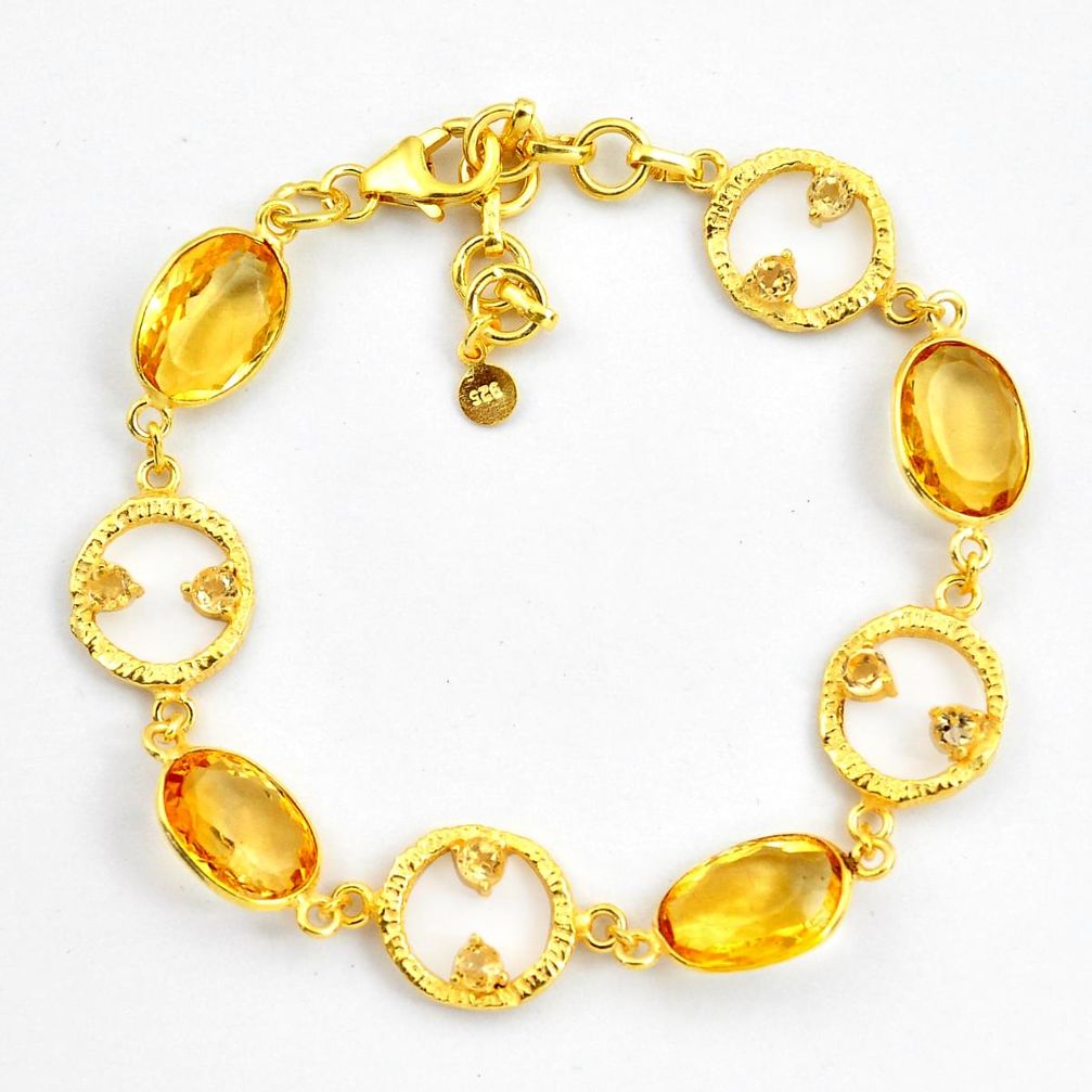 18.41cts natural yellow citrine 925 silver 14k gold tennis bracelet p87501