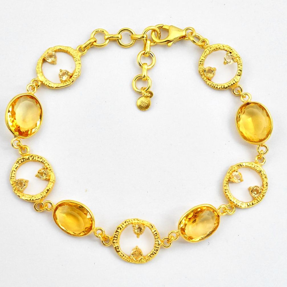 18.51cts natural yellow citrine 925 silver 14k gold tennis bracelet p87502