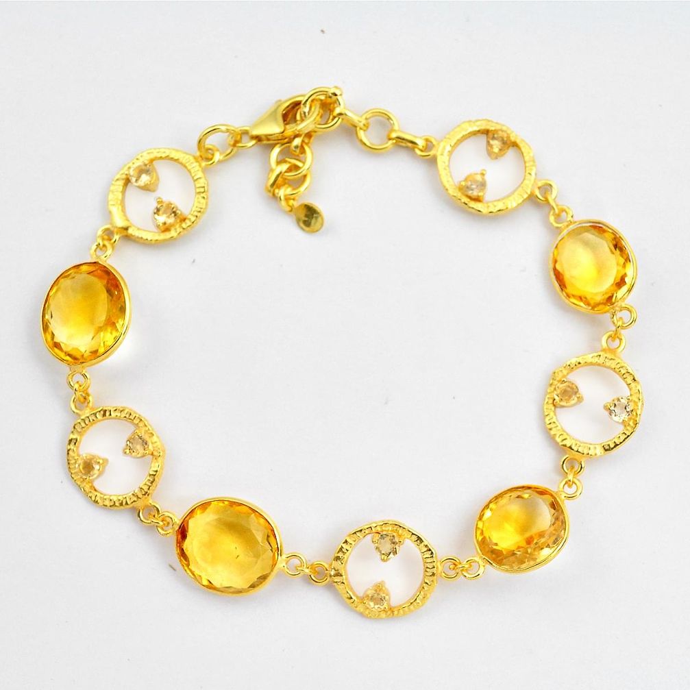 22.55cts natural yellow citrine 925 silver 14k gold tennis bracelet p87518