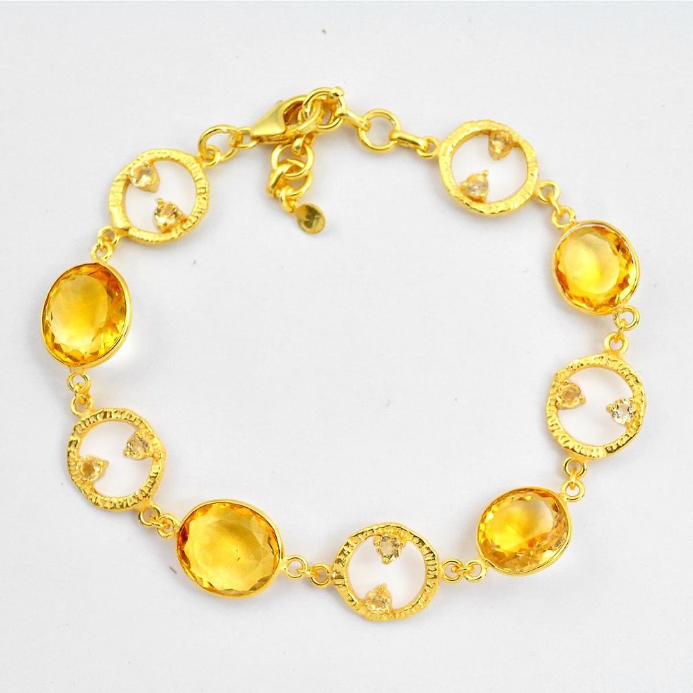 23.96cts natural yellow citrine 925 silver 14k gold tennis bracelet p87519