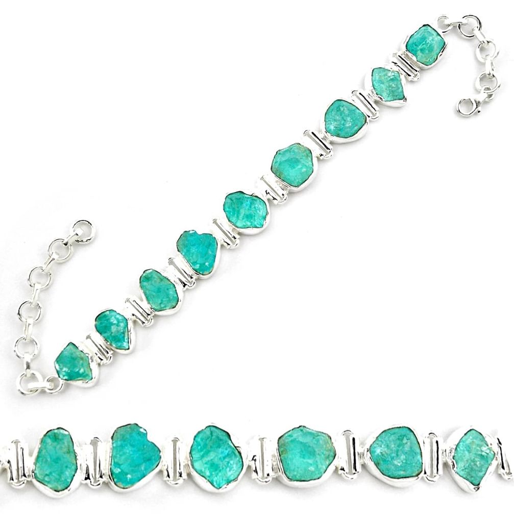 44.87cts neon natural blue apatite rough 925 silver tennis bracelet p69076