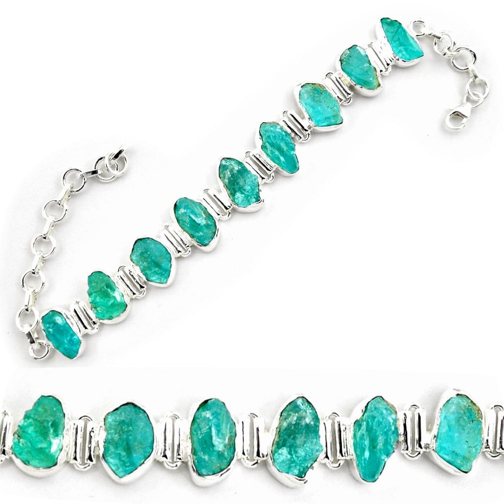 44.46cts neon natural blue apatite rough 925 silver tennis bracelet p69077