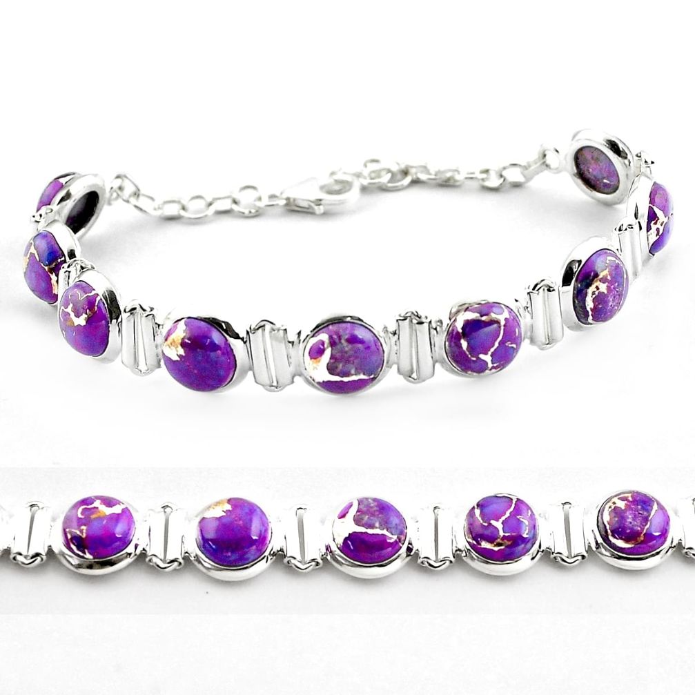 26.01cts purple copper turquoise 925 sterling silver tennis bracelet p81444