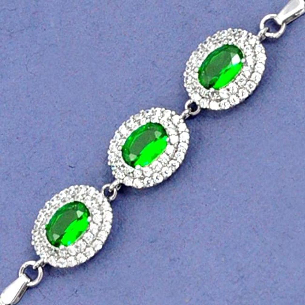 RARE BIG! GREEN RUSSIAN NANO EMERALD TOPAZ 925 STERLING SILVER BRACELET H42698