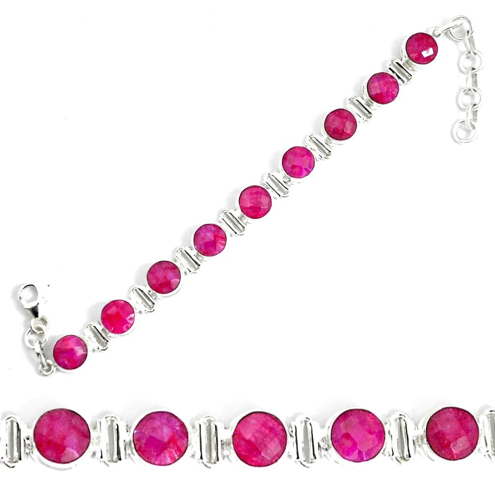 30.45cts red ruby (lab) 925 sterling silver tennis bracelet jewelry p34599