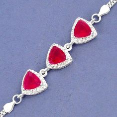 RED RUBY INDIAN WHITE TOPAZ TRILLION 925 STERLING SILVER BRACELET JEWELRY H42730