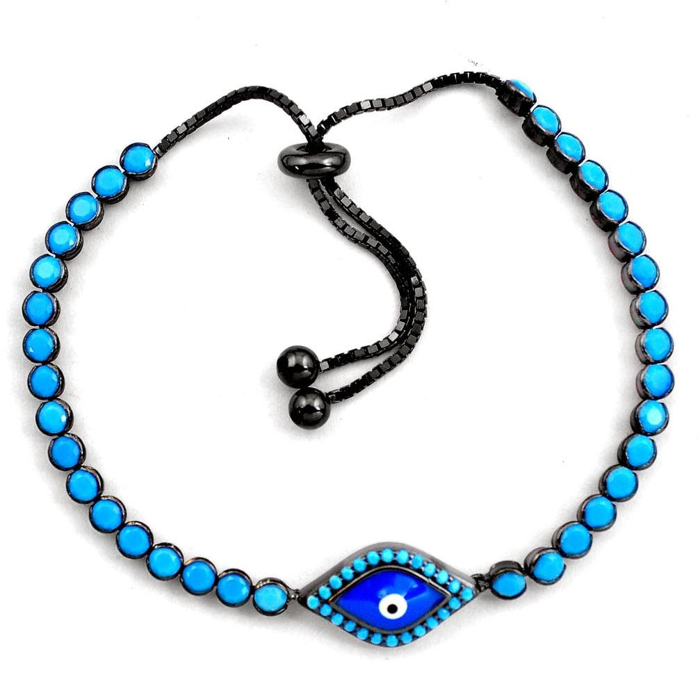 6.02cts rhodium blue evil eye talismans 925 silver adjustable bracelet c4867