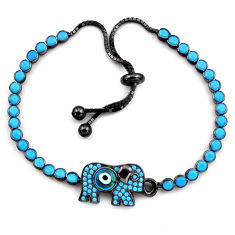 7.03cts rhodium blue evil eye talismans 925 silver adjustable bracelet c4953