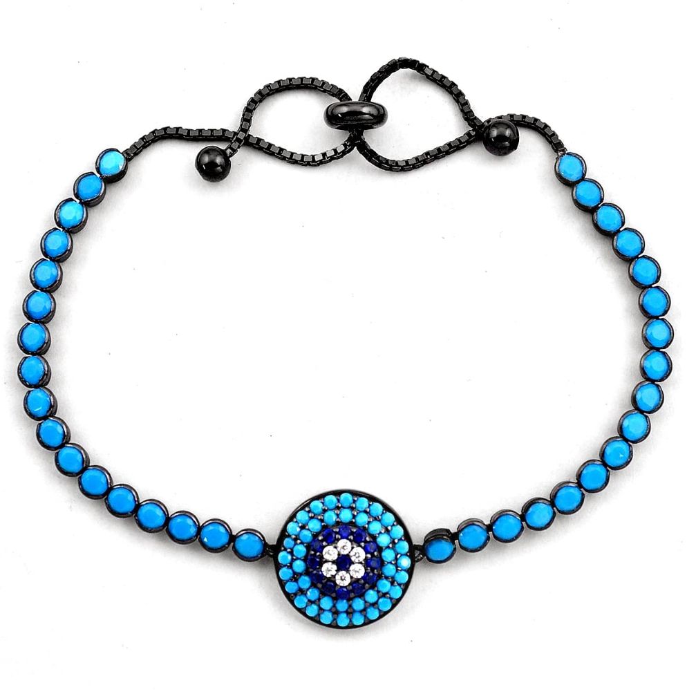 Rhodium blue sleeping beauty turquoise 925 silver adjustable bracelet c4874