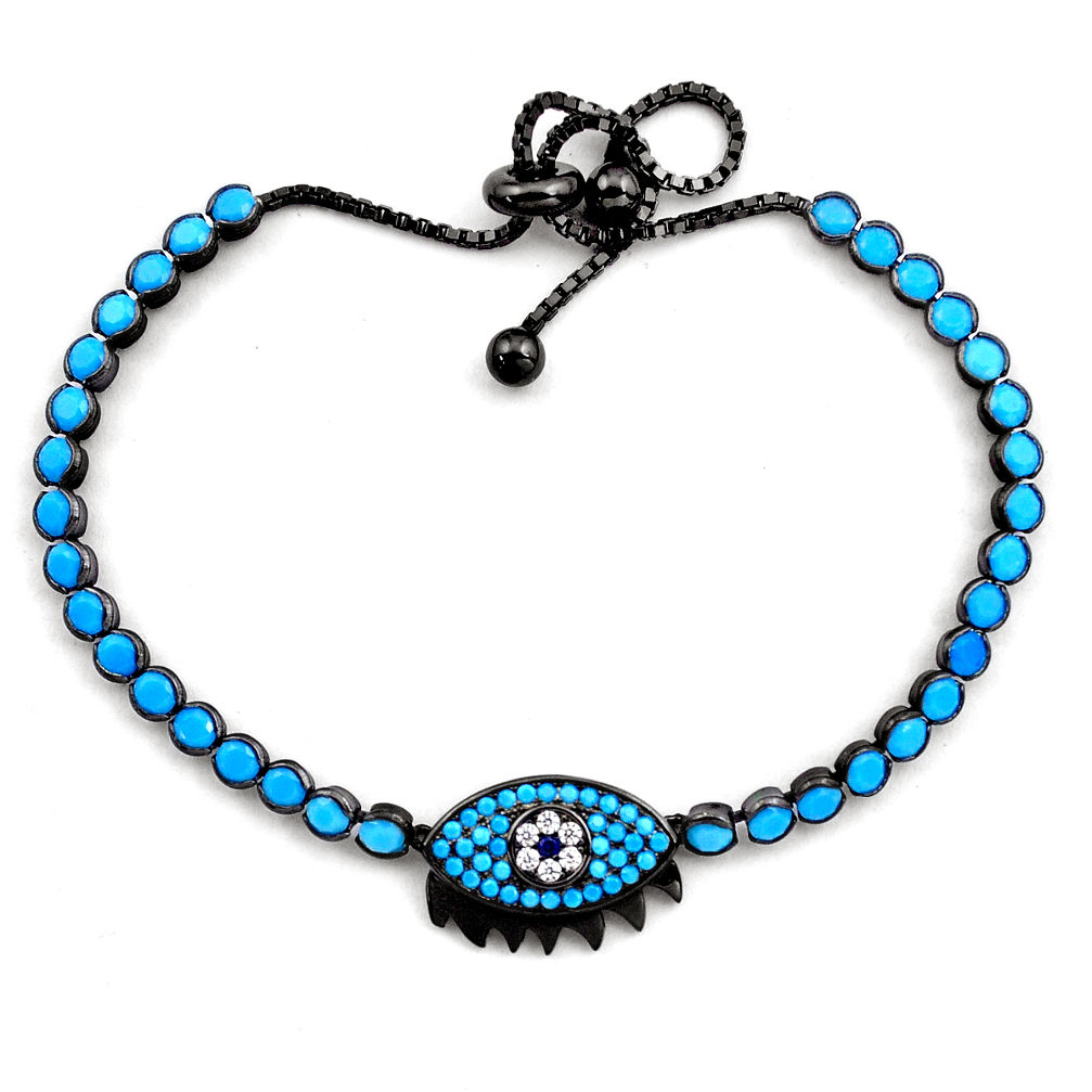 Rhodium blue sleeping beauty turquoise 925 silver adjustable bracelet c4892