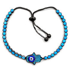 Rhodium blue sleeping beauty turquoise 925 silver adjustable bracelet c4959