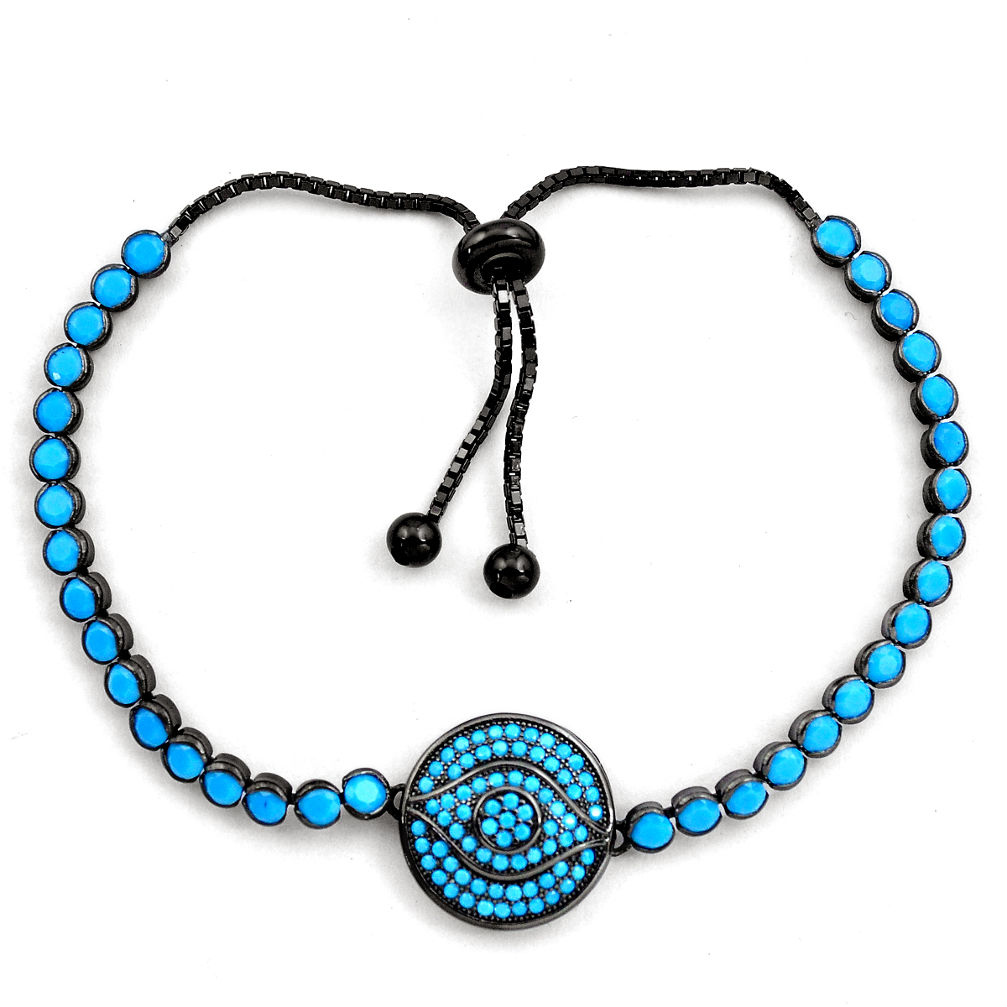 6.42cts rhodium blue sleeping beauty turquoise silver adjustable bracelet c4863