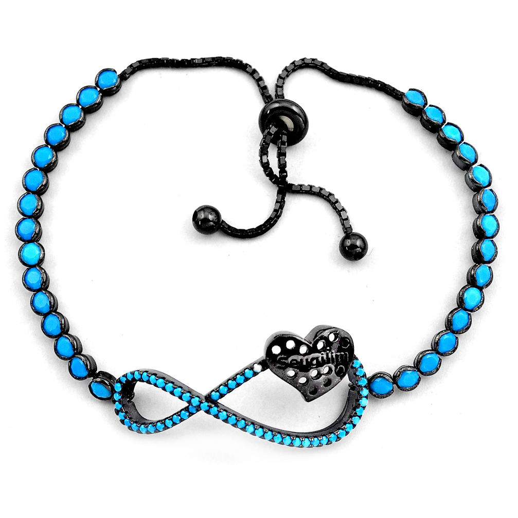 6.78cts rhodium blue sleeping beauty turquoise silver adjustable bracelet c4910