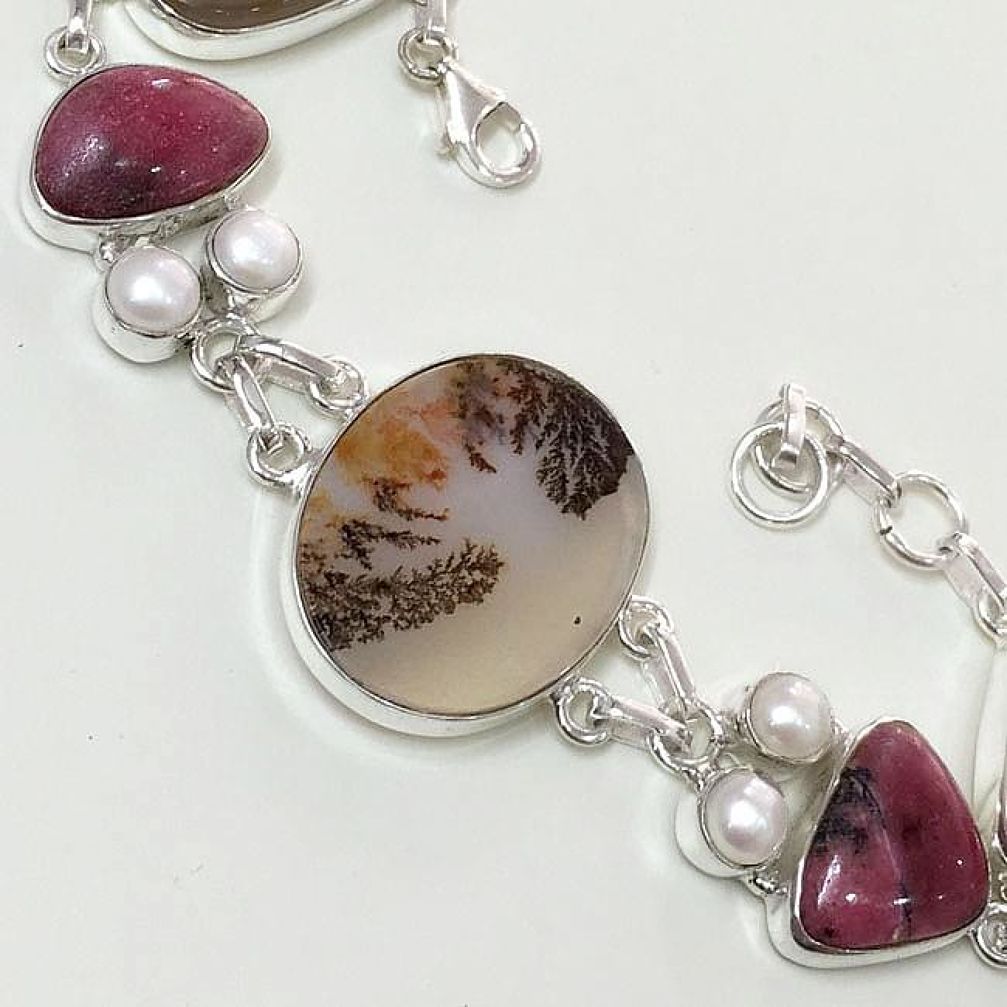 46.35cts SASSY NATURAL SCENIC RUSSIAN DENDRITIC AGATE 925 SILVER BRACELET F36413