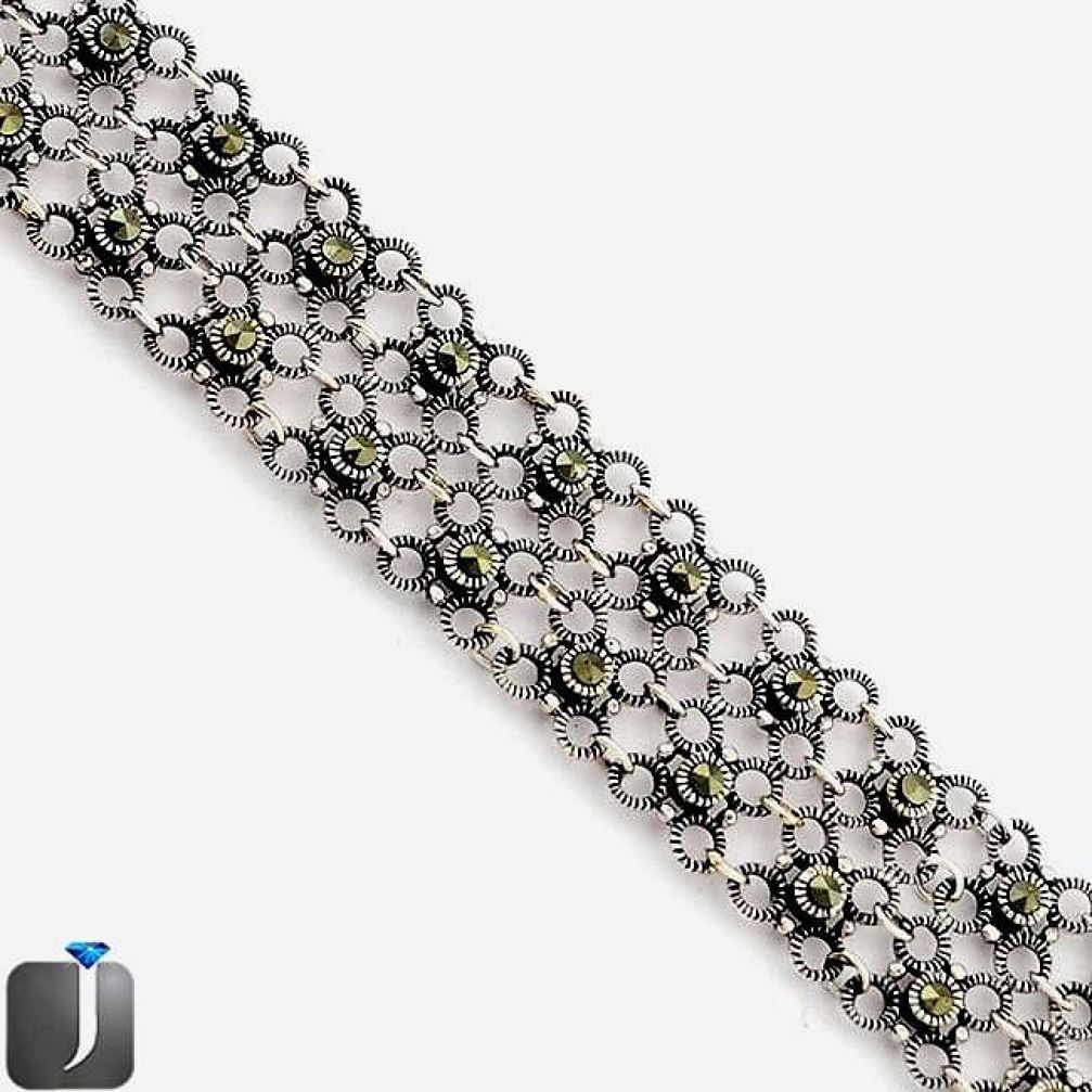 SWISS FINE MARCASITE 925 STERLING SILVER CIRCLE LINK BRACELET JEWELRY G7161