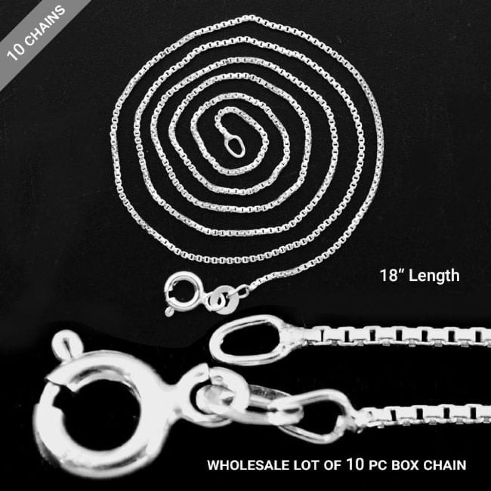 925 sterling silver box chain 1mm springring clasp lock lot of 10 wholesale