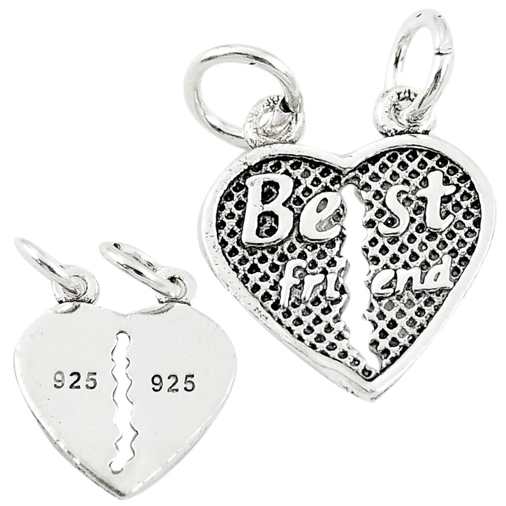 2.26gm best friend heart split charm 925 sterling silver children pendant c21248