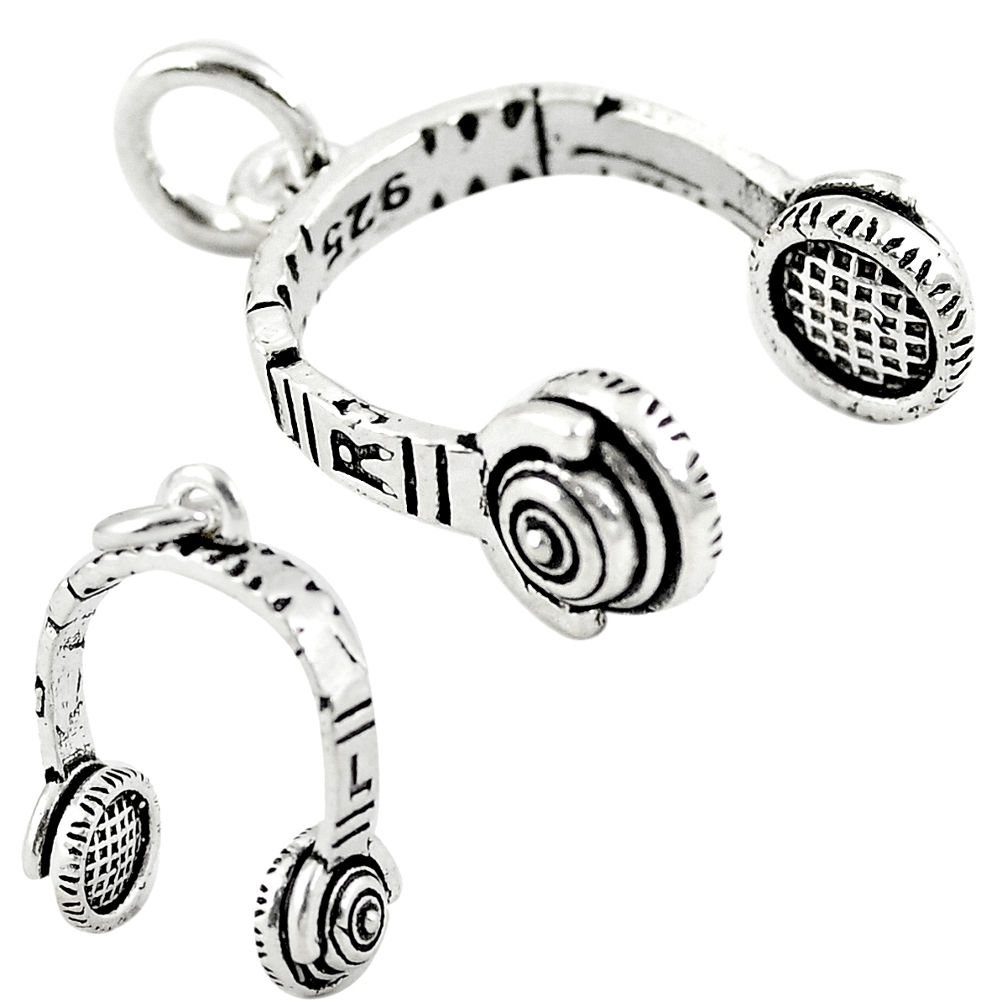 Music baby headphone jewelry charm sterling silver children pendant c21192