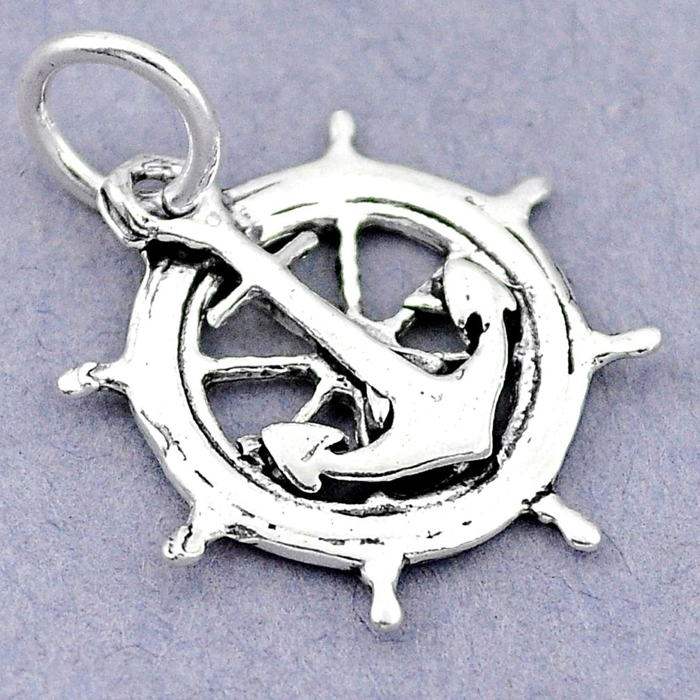 1.83gms newborn charm anchor ship wheel sterling silver children pendant c21193