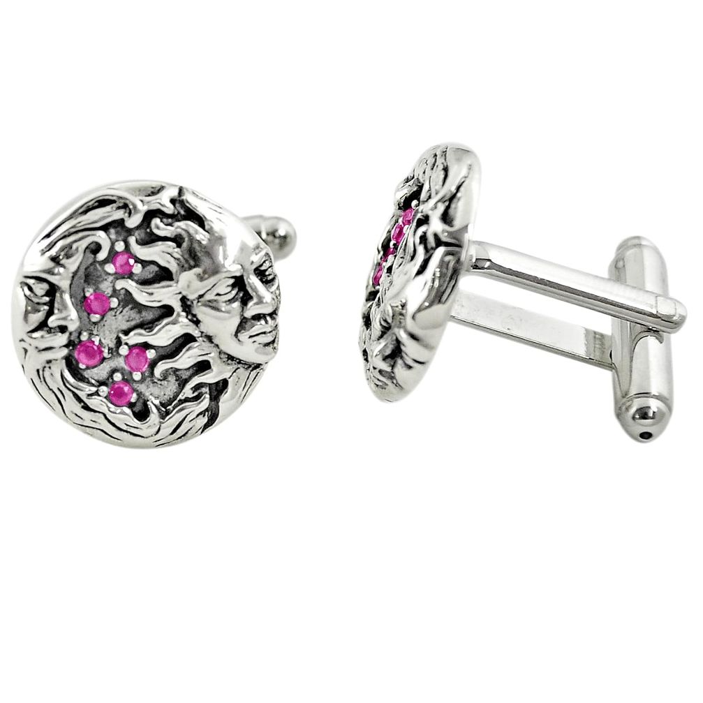 1.00cts red ruby quartz 925 sterling silver mens jewelry cufflinks a82163