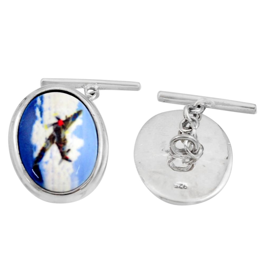 18.22cts cameo 925 sterling silver airplane cufflinks jewelry c26414