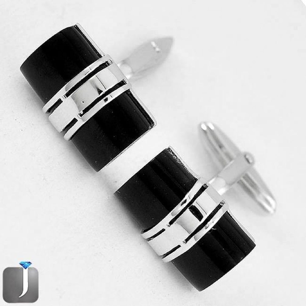 CLASSIC NATURAL BLACK ONYX 925 STERLING SILVER CUFFLINKS EARRINGS JEWELRY G4561