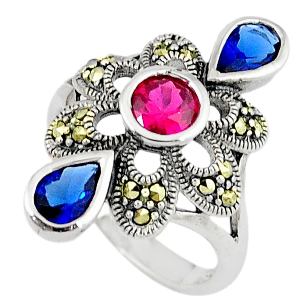 Art deco ruby sapphire quartz 925 sterling silver ring jewelry size 6.5 c17259