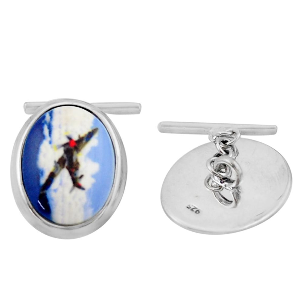 18.98cts cameo 925 sterling silver airplane cufflinks jewelry c26417