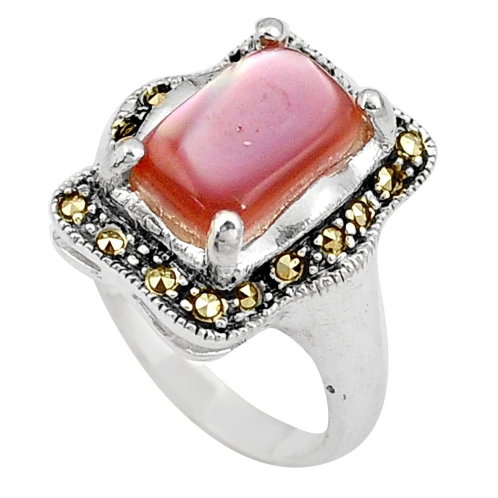 3.91cts pink pearl marcasite 925 silver solitaire ring jewelry size 6 c17258