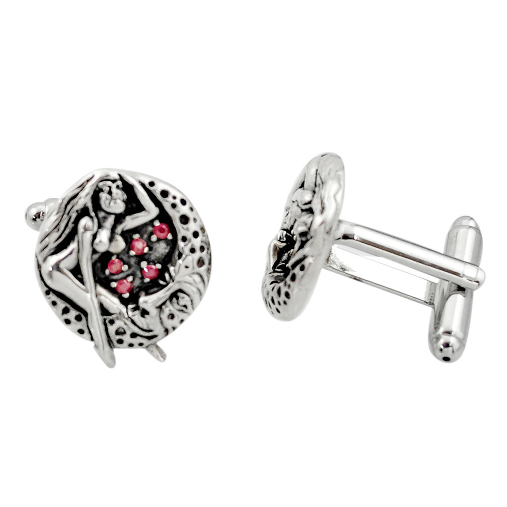 LAB 15.47gms red ruby (lab) 925 sterling silver angel cufflinks jewelry c26411